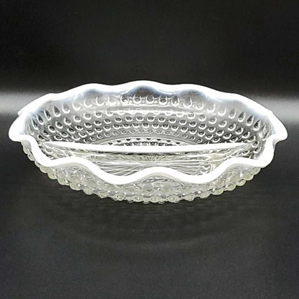 VTG Fenton Opalescent Moonstone Ruffled Divided Dish